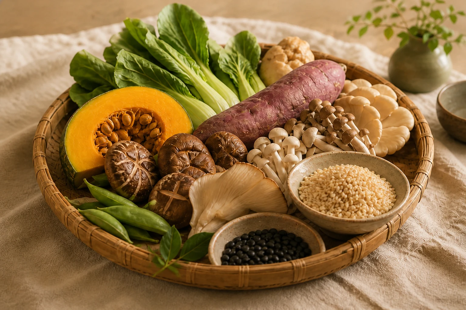 當季蔬果、菇類、穀物與豆類食材
